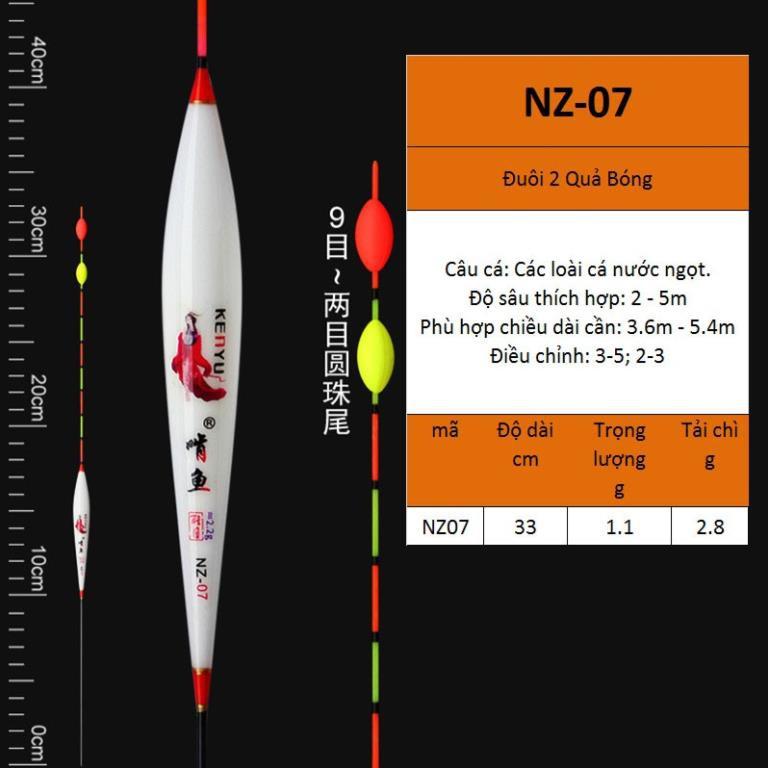 Phao câu cá nano, câu đơn câu đài màu trắng họa tiết ken câu cá nhạy, có đủ thông số mã NZ