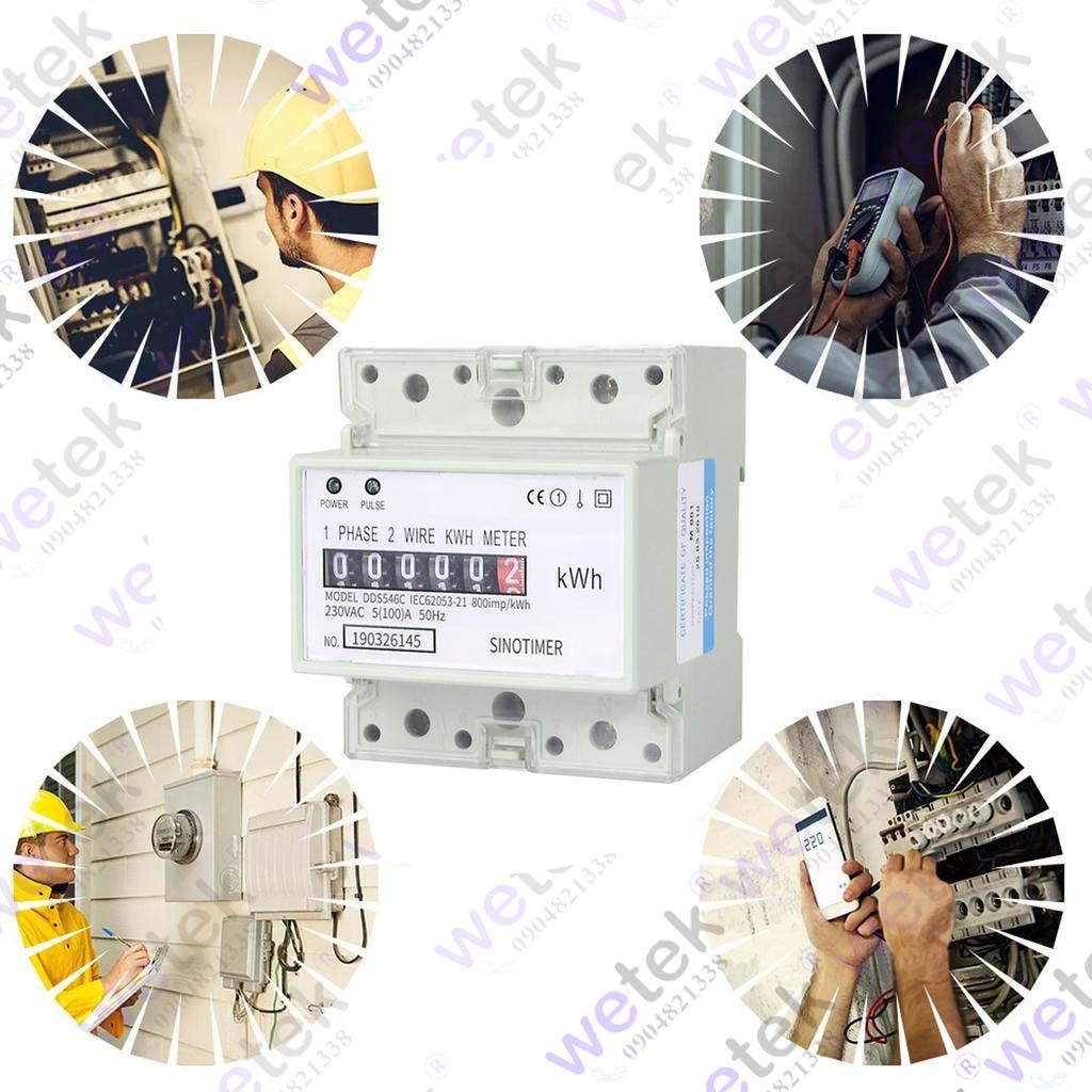 Công tơ 1 pha Sinotimer DDS546C hiển thị cơ 99999.9kWh 230Vac 5(100)A cài DIN nhỏ gọn (an toàn, không cho reset)