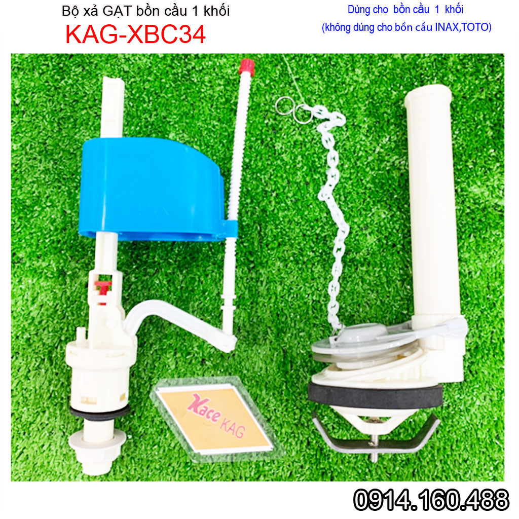 Bộ xả cầu 1 khối tay gạt KAG-XBC34 cho cầu caesar american, Ruột thùng nước xí bệt liền khối xả trung D80mm gạt êm sử dụng tốt