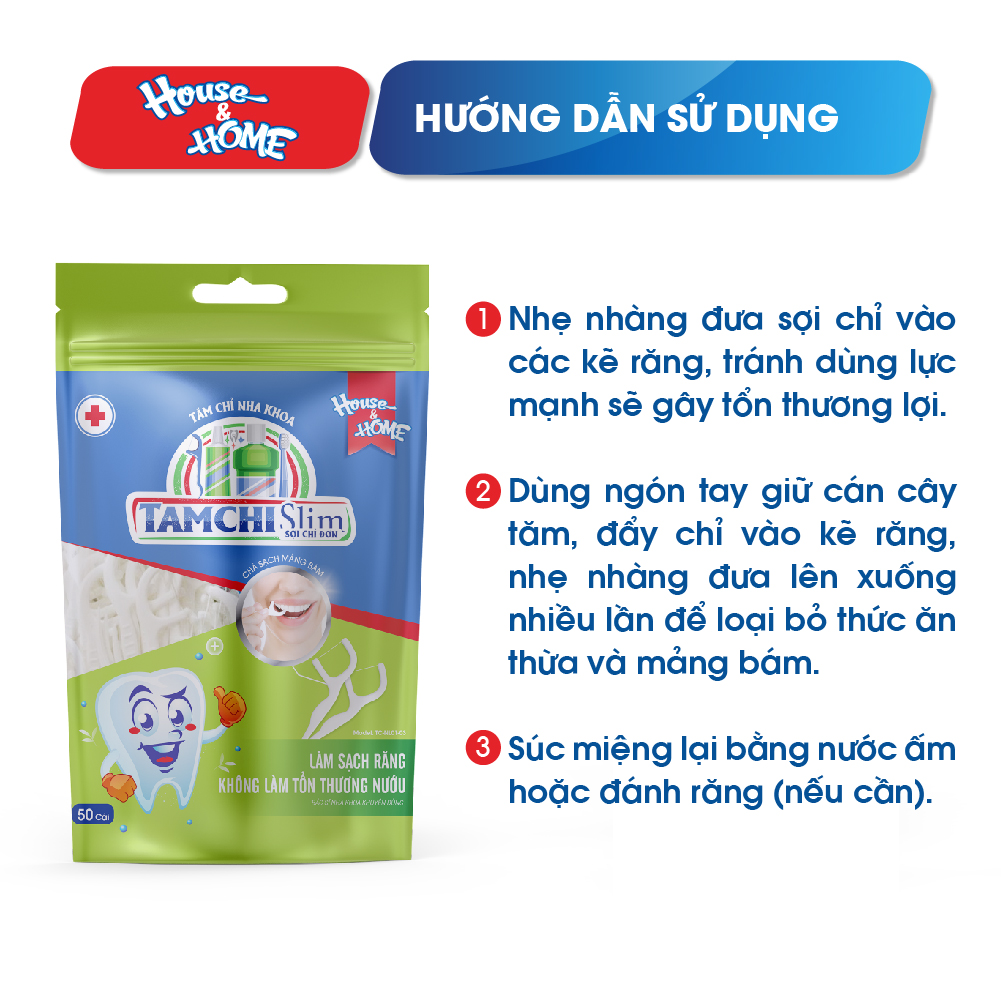 Tăm chỉ nha khoa TAMCHI Slim sợi chỉ đơn gói 50 cái lành tính không gây hại men răng