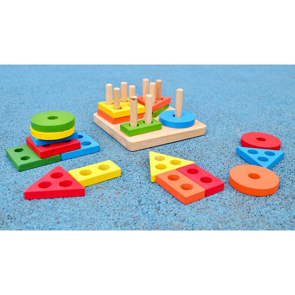 Đồ chơi gỗ - Đồ chơi gỗ montessori 4 cọc hình khối