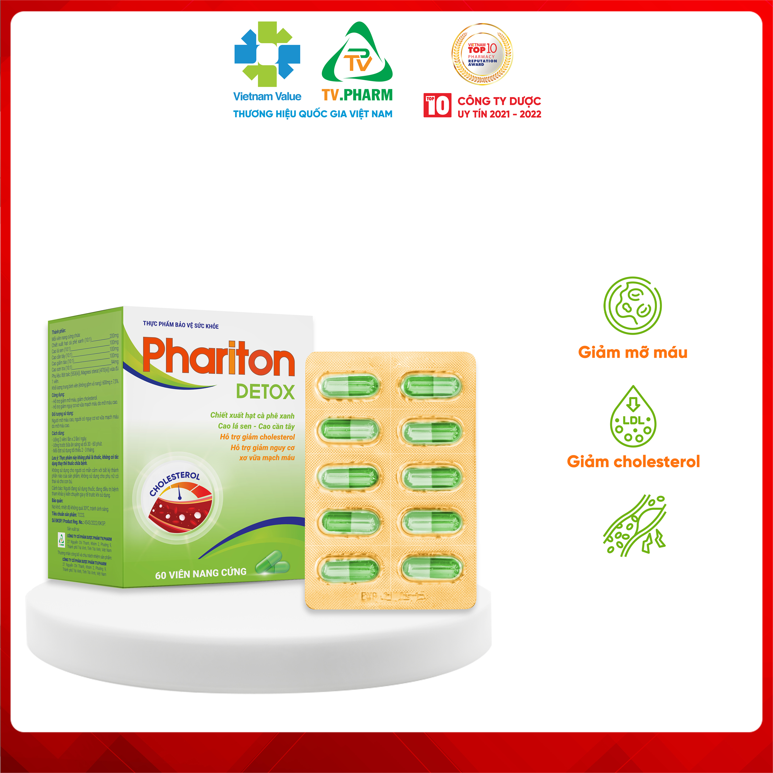 Thực phẩm bảo vệ sức khỏe PHARITON DETOX - Hỗ trợ giảm mỡ, giảm cholesterol
