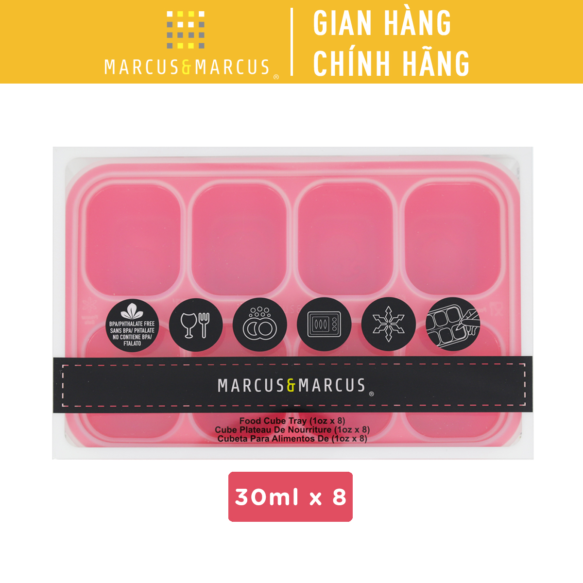 Khay silicon trữ đông đồ ăn dặm cho bé Marcus & Marcus - Marcus (30ml x 8 ngăn)