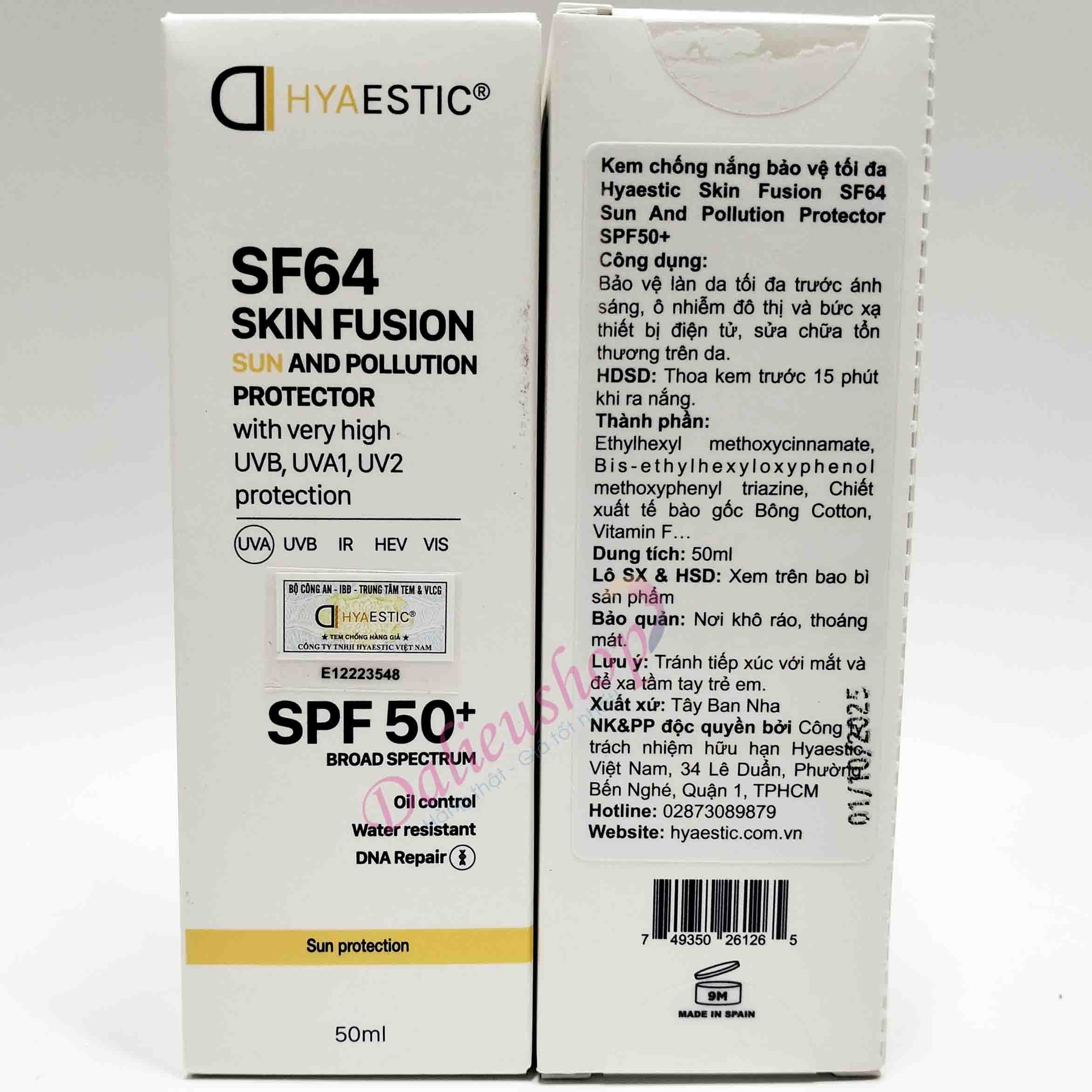 Kem chống nắng bảo vệ tối đa Hyaestic Skin Fusion SF64 Sun And Pollution Protector SPF50+
