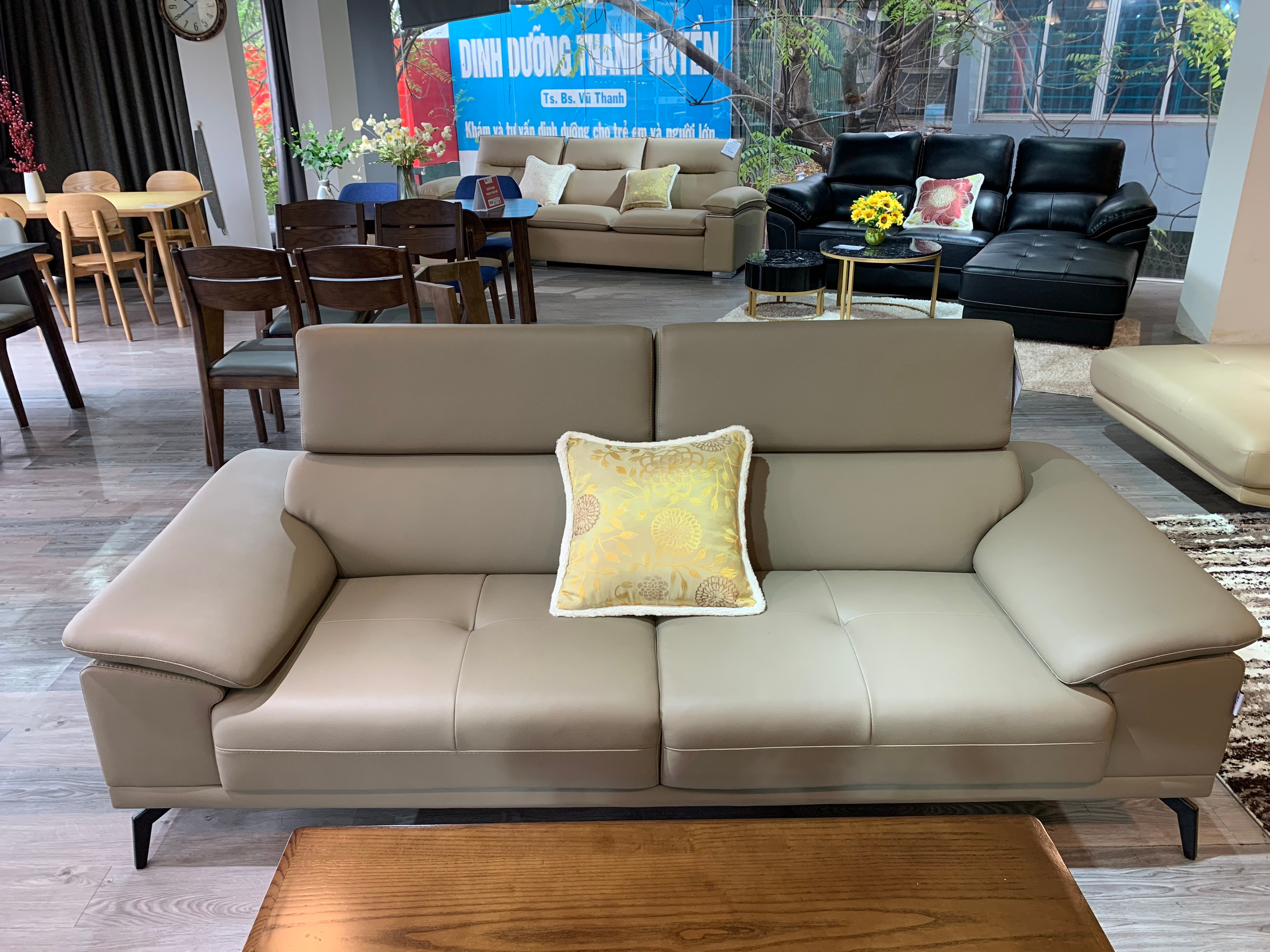 Sofa Dorsten chất liệu da cao cấp màu ghi - Dorsten04 sofa phòng khách hiện đại cao cấp