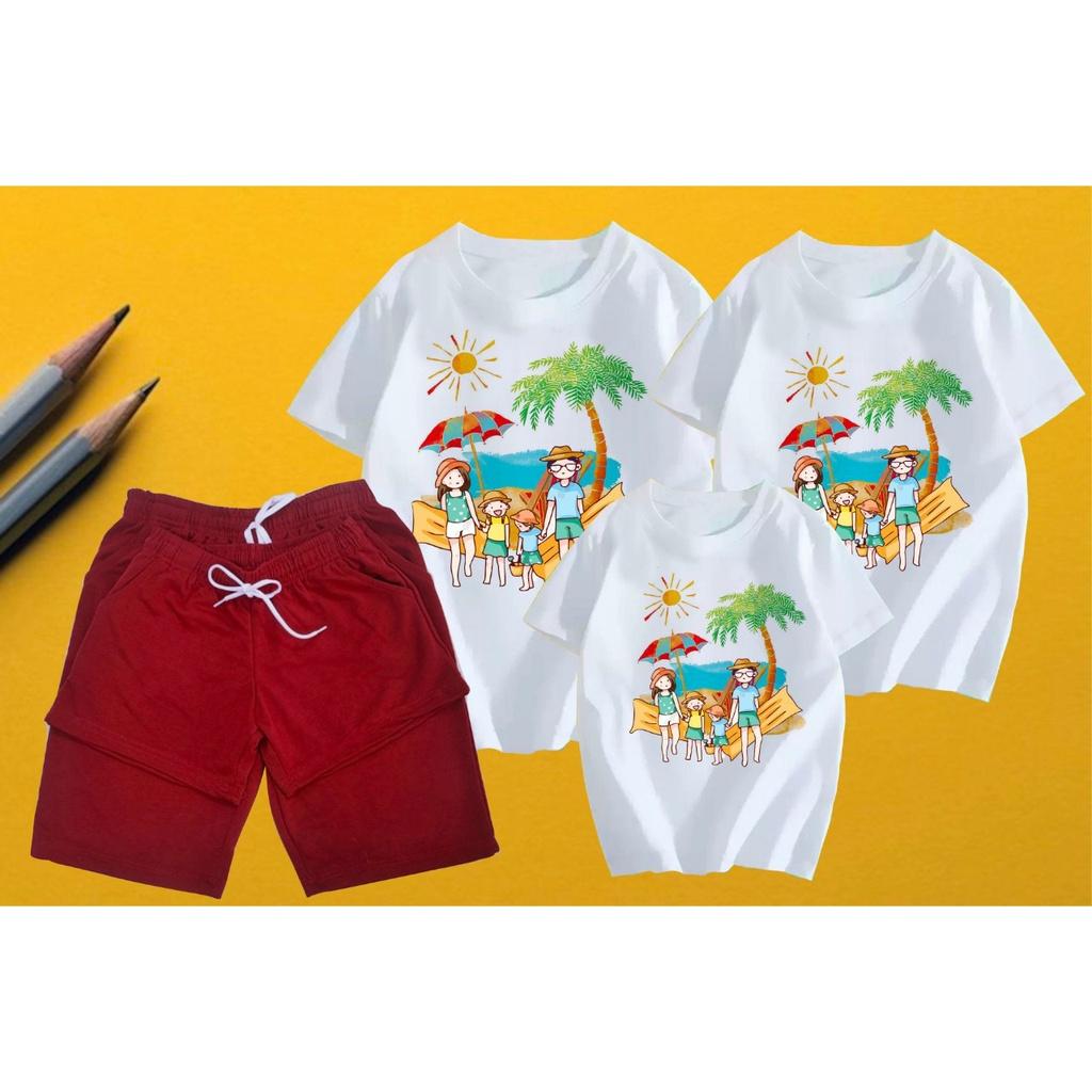 Áo gia đình 4 người , Đồ đi biển , áo nhóm , áo đồng phục . Chất liệu vải Cotton loại 1 đủ size từ 8 đến 100kg .