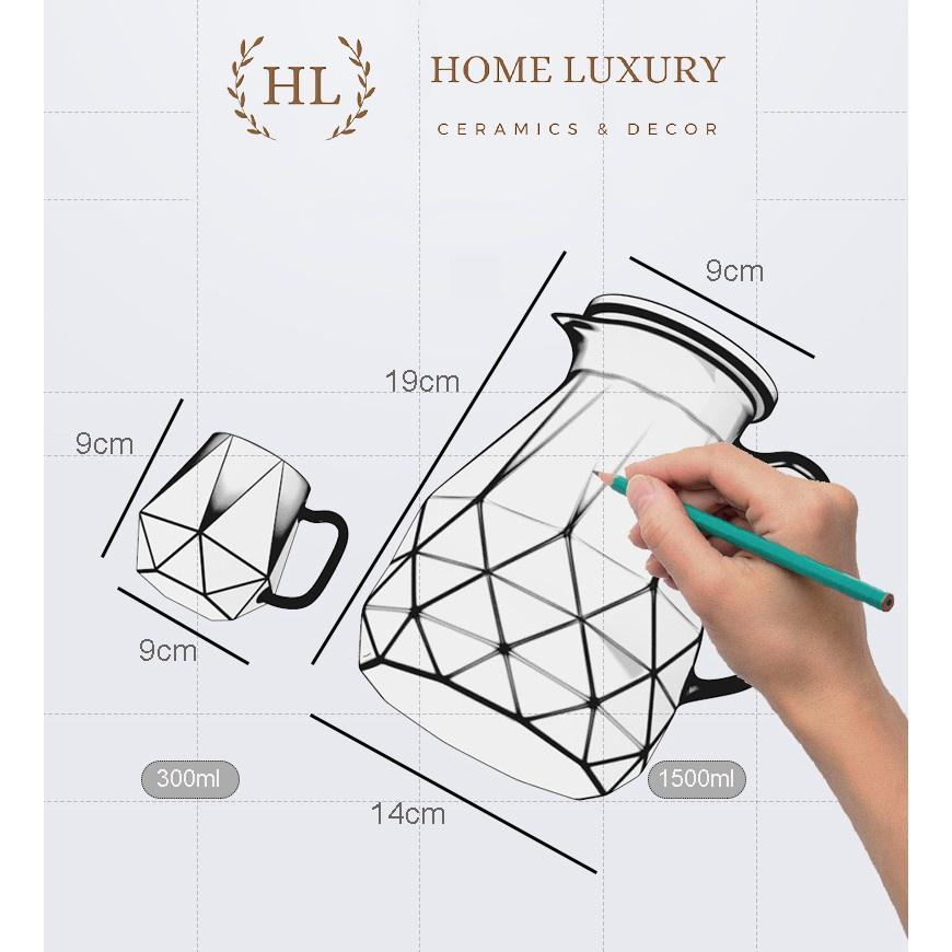 Bộ Bình thủy tinh chịu nhiệt mẫu kim cương tuyệt đẹp và 6 cốc siêu dầy cường lực Màu Vàng sang trọng