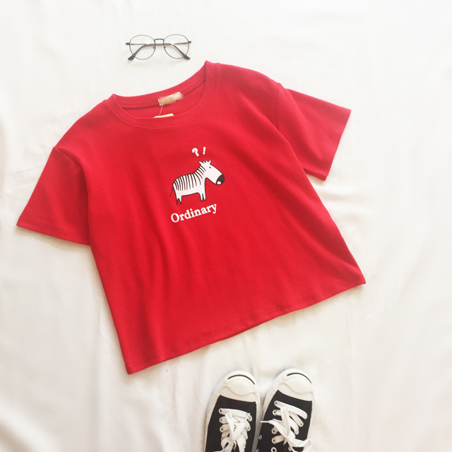 Áo thun nữ Đỏ in hình ngựa vằn cute