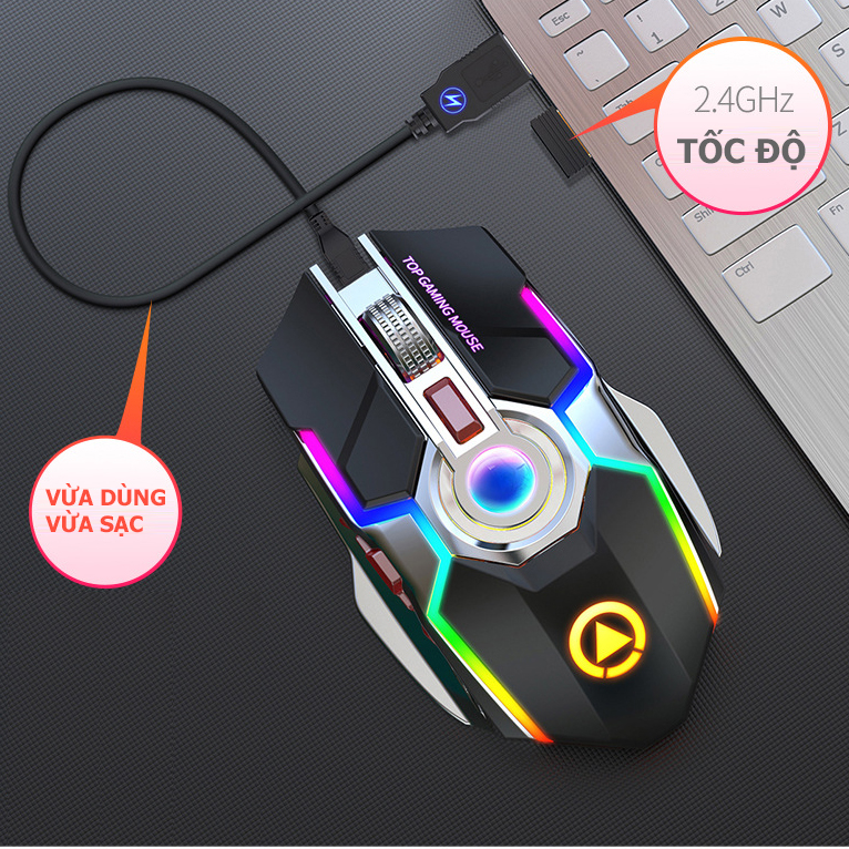 Chuột Gaming Yindiao A5 Bluetooth/Wireless Pin Sạc E-sports, Led RBG 7 màu - Chính Hãng