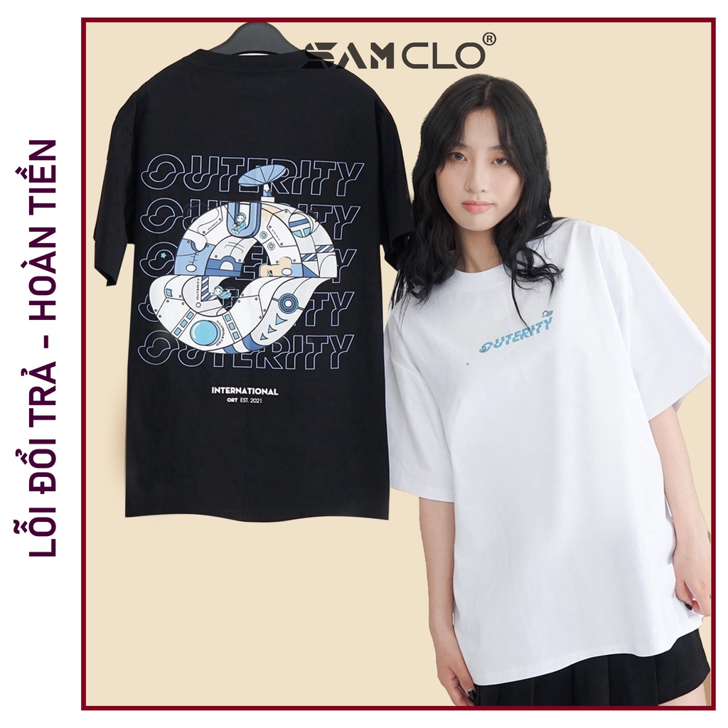 Áo phông tay lỡ nam nữ SAM CLO thun form rộng dáng Unisex - mặc cặp, nhóm, lớp in VỆ TINH outerity