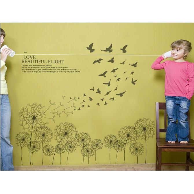 Decal trang trí tường - Bồ Công Anh và Chim Đen trong gió
