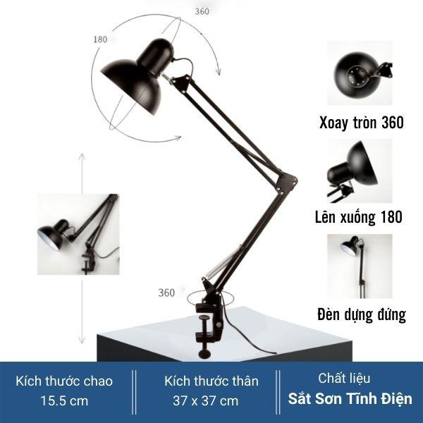 Đèn bàn học, làm việc chống cận kẹp bàn 3 chế độ sáng, không kèm bóng đèn - hàng chính hãng