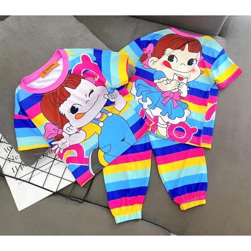 Bộ alibaba tay ngắn quần dài thun lạnh 100% in hình hoạt hình siêu đẹp cho bé gái size đại từ 23 đến 40kg