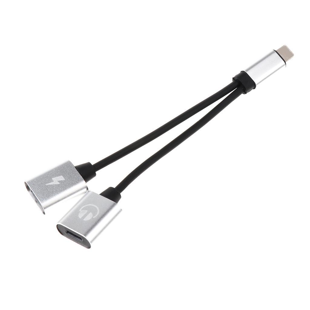 2 in 1 For iPhone Male Port to Female Audio & Charging Adapter Cable