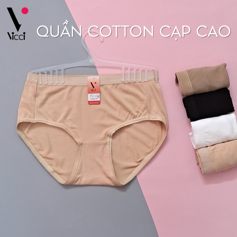 Quần lót nữ cotton trơn cạp cao Vicci 105 ôm gọn vòng 3, mềm mại, thấm hút mồ hôi, kháng khuẩn, khử mùi