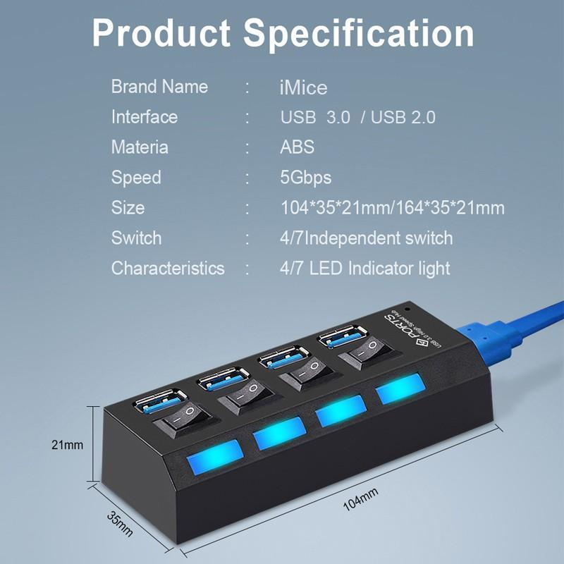 HUB USB 3.0/ 2.0 4 hoặc 7 cổng tốc độ cao với công tắc bật / tắt tiện dụng
