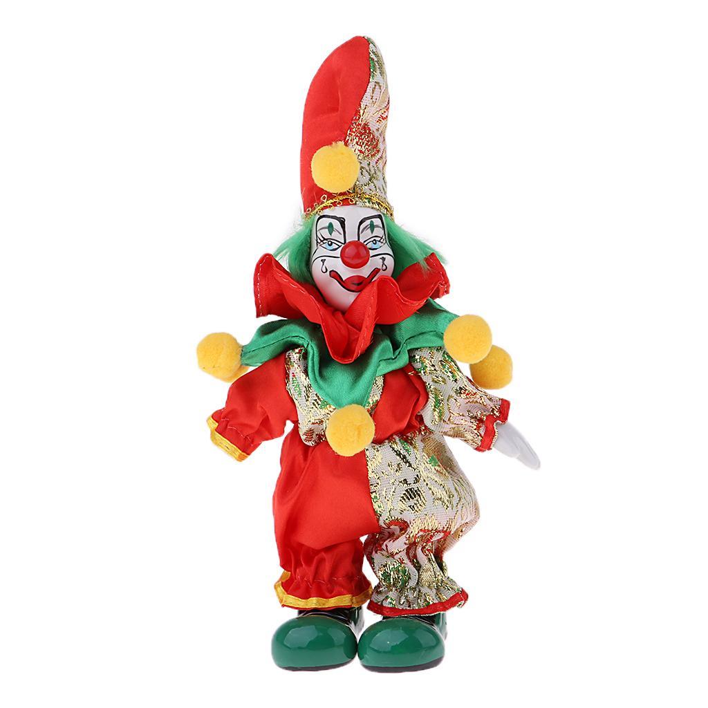 2x 6inch Funny Clown Porcelain Doll in Colorful Costume Handicraft Gift