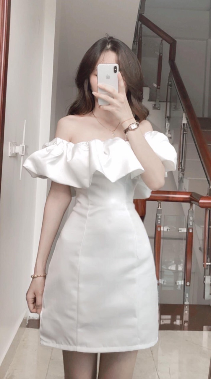 Đầm body trễ vai bèo trắng sang trọng