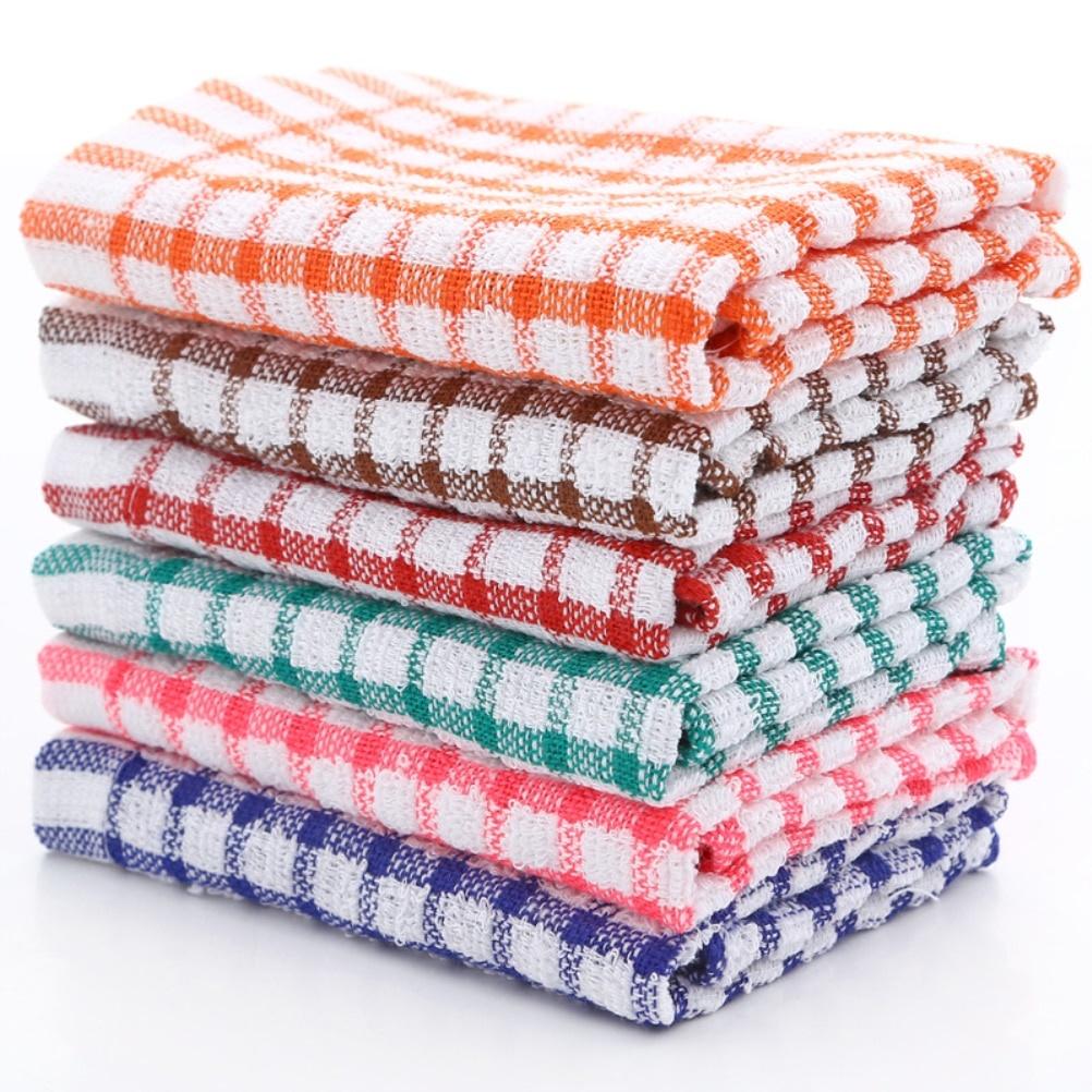 6PCS Cleaning Dish Cloth Tea Lint Plaid Cotton Towel Absorbent Handkerchief Lattice Towel Kitchen gadget Supplies Accessories