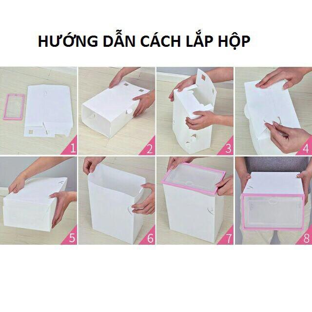 Bán (Hàng có sẵn +video) Hộp Đựng Giày Dép Nắp Nhựa Cứng Trong Suốt, Size lớn Chịu Lực 4kg Siêu rẻ