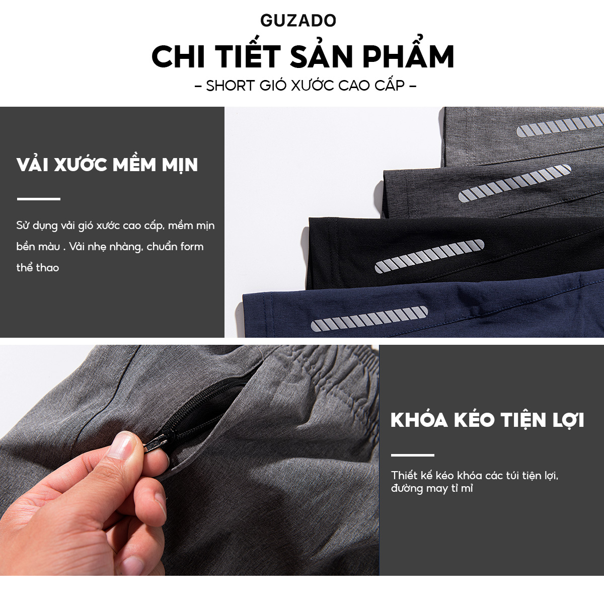 Quần Short Gió Nam thể thao Guzado GSR03 vải gió cao cấp co giãn tiện dụng thể thao, mặc nhà hoặc đi chơi