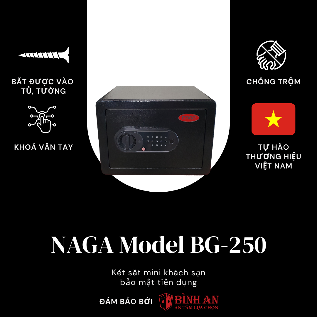 Két Sắt Mini NAGA BG250 Khoá Vân Tay Kết Hợp Bàn Phím Cảm Ứng Có Thể Bắt Vào Tường