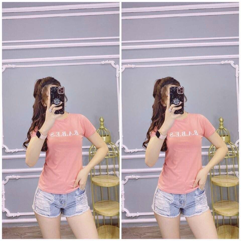Áo thun nữ MXM cổ tròn in chữ B.A.B.E.S form ôm body thun cotton 4 chiều từ 40-52kg ( ANU006 )
