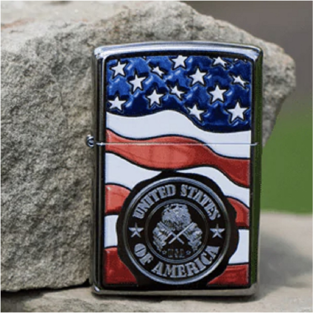 Bật lửa ZIPPO 29395 American Stamp on Flag - Chính hãng 100%