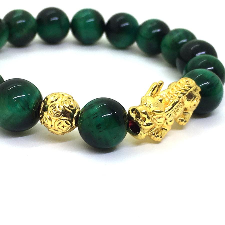 Vòng tay chuỗi hạt 10 mm phối Tì Hiu bạc mạ vàng 24k có nhiều màu lựa chọn trang sức Bạc Quang Thản - QTVPT2