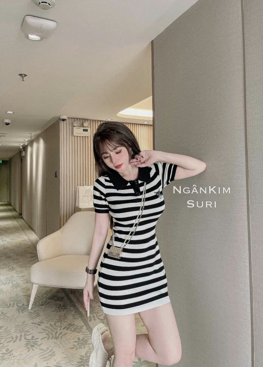 Váy body  polo kẻ cổ đức xinh xắn, Váy polo nữ siêu hot