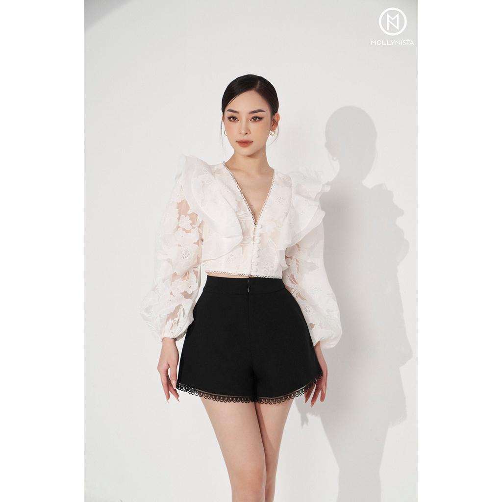 MOLLYNISTA - Quần Lincy short đen lai phối đăng ren
