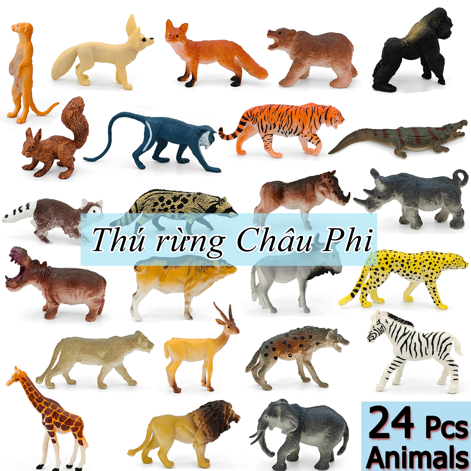 Bộ 24 đồ chơi Thú Rừng Châu Phi đặc nguyên khối thế giới động vật Animal World vua sư tử cho bé