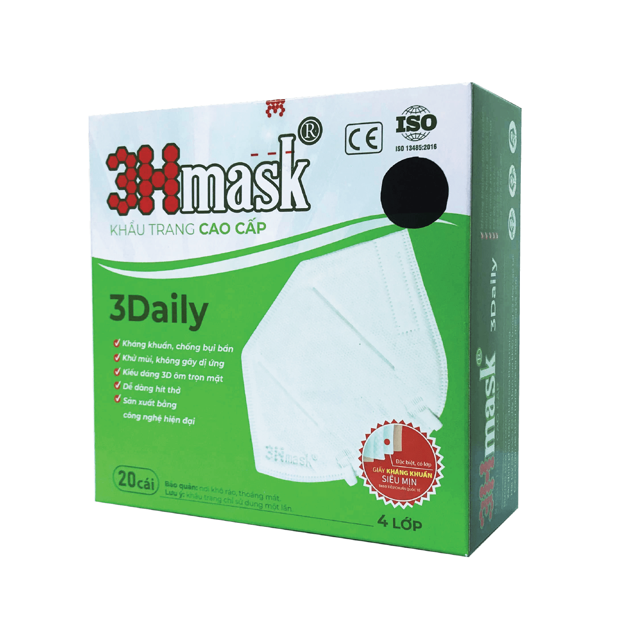 Khẩu Trang 3Hmask 3Daily Quai Tròn Đen