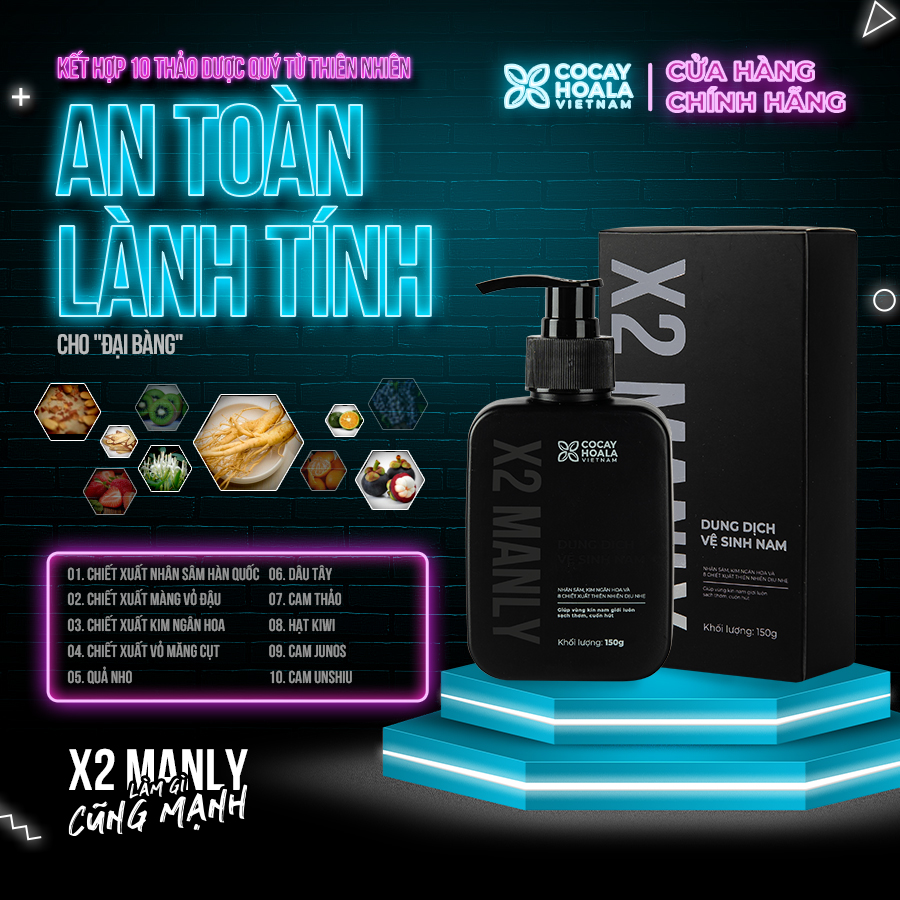 Combo 2 chai Dung Dịch Vệ Sinh Nam X2 Manly - Làm sạch tức thì Lưu hương 24h dung tích 150g Cocayhoala (Combo 2 chai)