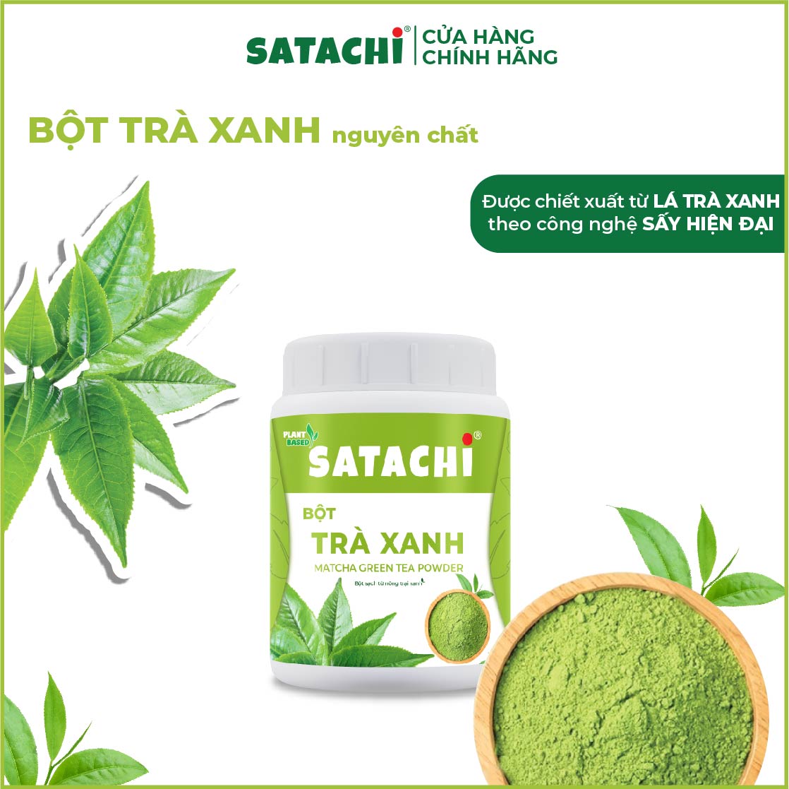 Bột Trà Xanh Nguyên Chất SATACHI – 100% lá trà xanh tự nhiên, không đường – Hộp 98g