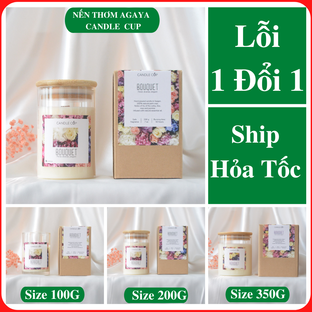 Nến thơm AGAYA (Candle Cup) mùi BOUQUET - Nến thơm tinh dầu thiên nhiên mùi hương nồng ấm với kỷ niệm đẹp