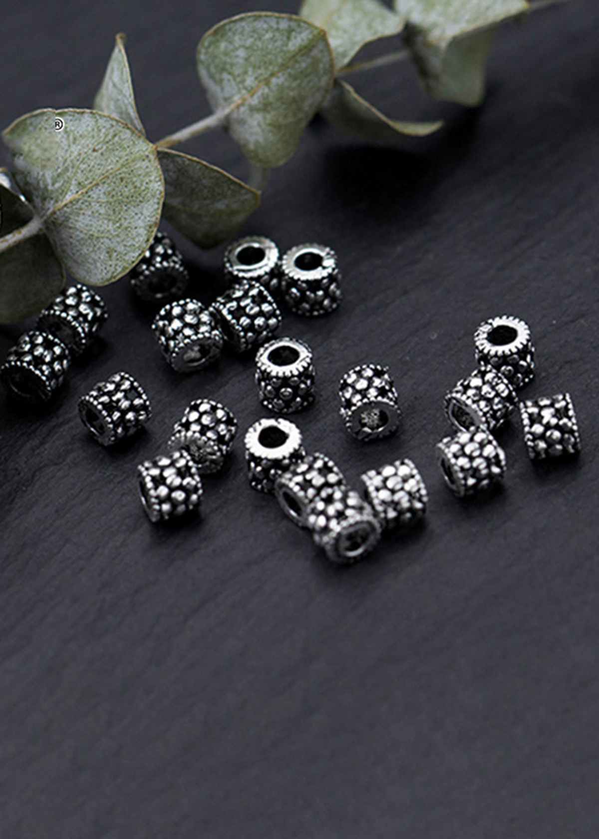 Combo 6 cái charm bạc chặn hạt họa tiết hoa văn - Ngọc Quý Gemstones