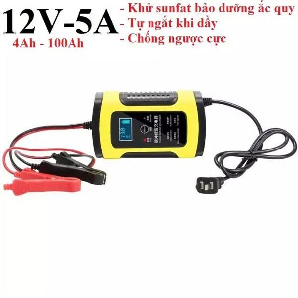 Máy Sạc Ắc Quy 12V 5A Kèm Phục Hồi Bình, Bộ Sạc Bình Acquy Tự Ngắt Khi Đầy, Khử Sunfat