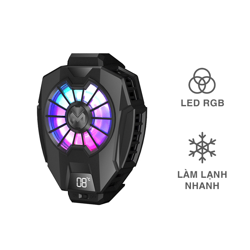 Quạt Tản Nhiệt Điện Thoại Memo DL05 - Siêu lạnh, Hiển Thị Nhiệt Độ, LED RGB, Kẹp Thu Vào 2 Chiều ( Bảo Hành 1 Năm )