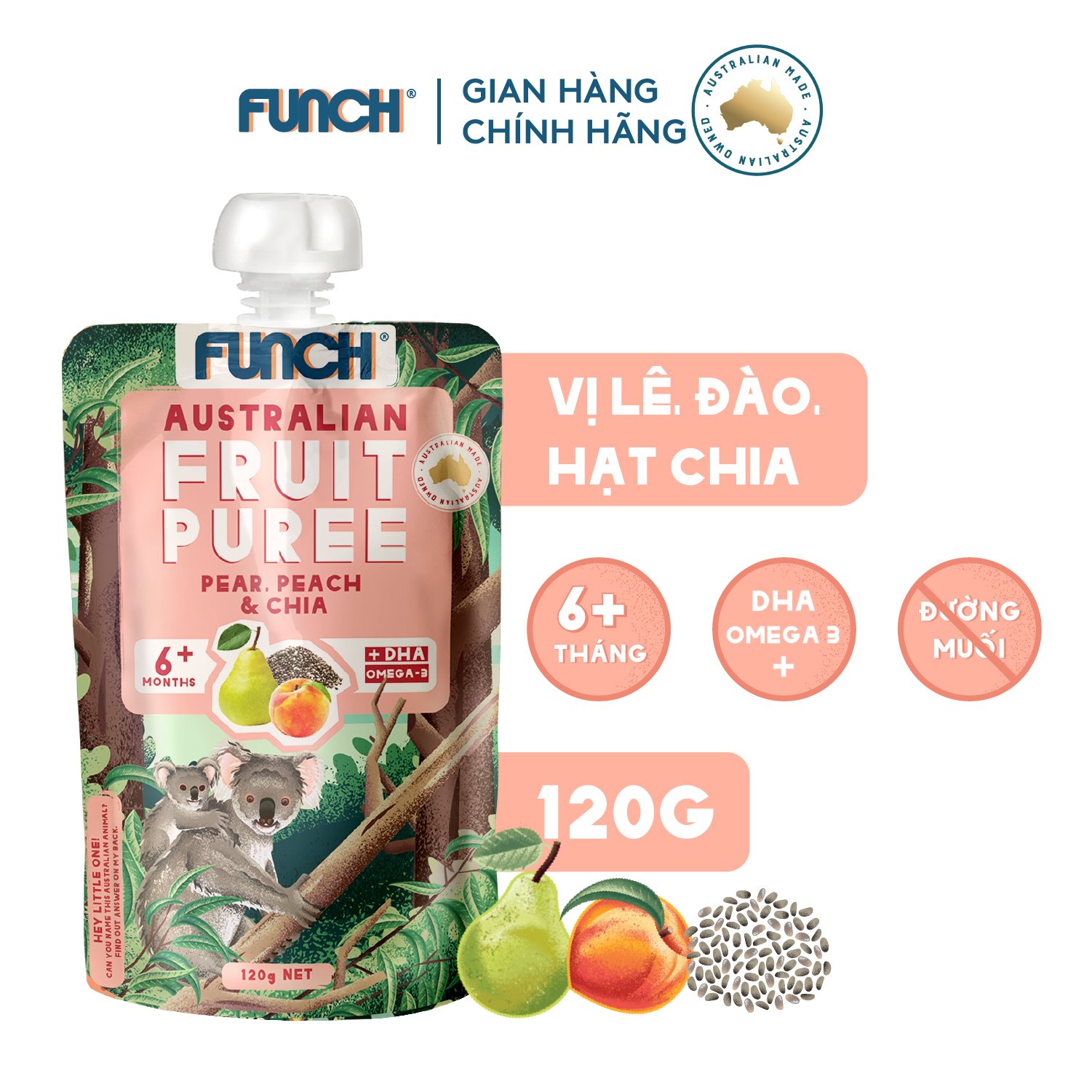 Combo 6 Gói Trái Cây Nghiền Mix Hạt Dinh Dưỡng Cho Bé Ăn Dặm Từ 6 Tháng FUNCH Tặng 1 Gói 120g