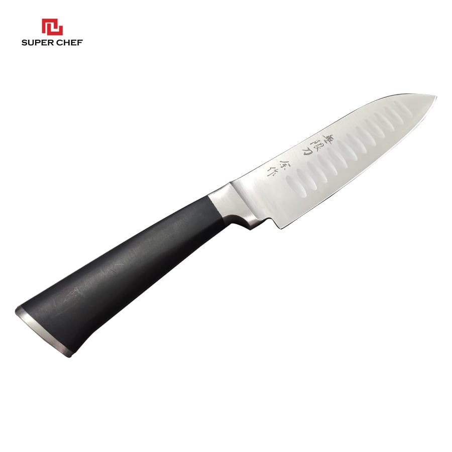 Dao Bếp Chống Dính Ngắn Santoku Chính Hãng Super Chef Công Nghệ Nhật Siêu Sắc Bén, Lâu Cùn, Lưỡi Thép Cao Cấp Không Gỉ Sét , An Toàn Sức Khỏe Siêu Tiện Lợi ( Lưỡi dài 13.5cm)