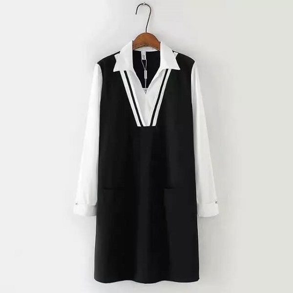 Váy Bầu đen phối trắng cổ đức MYC 1264