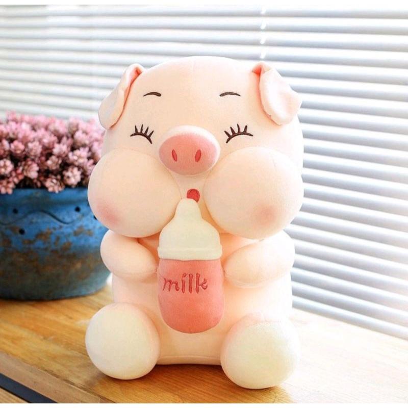 GẤU BÔNG HEO ÔM BÌNH SỮA, HEO BÚ BÌNH