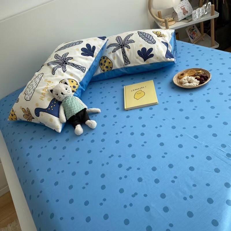 Bộ Chan Ga Gối Cotton Living 100%cotton Hàng Nhập Khẩu Cao Cấp Khủng Long Xanh