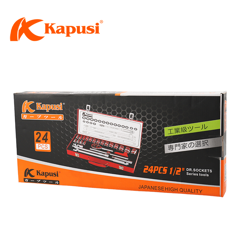 Bộ tuýp khẩu hãng KAPUSI TOOLS 24 chi tiết hệ 12 inch chuyên để sửa xe máy, ô tô, máy móc