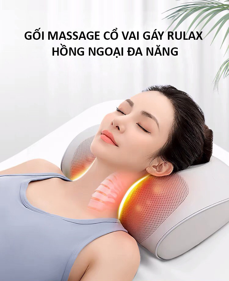 Gối Massage Hồng Ngoại 16 Bi Cao Cấp RULAX Model RL-02 Phiên Bản Cao Cấp, Gối Massage Cổ Vai Gáy