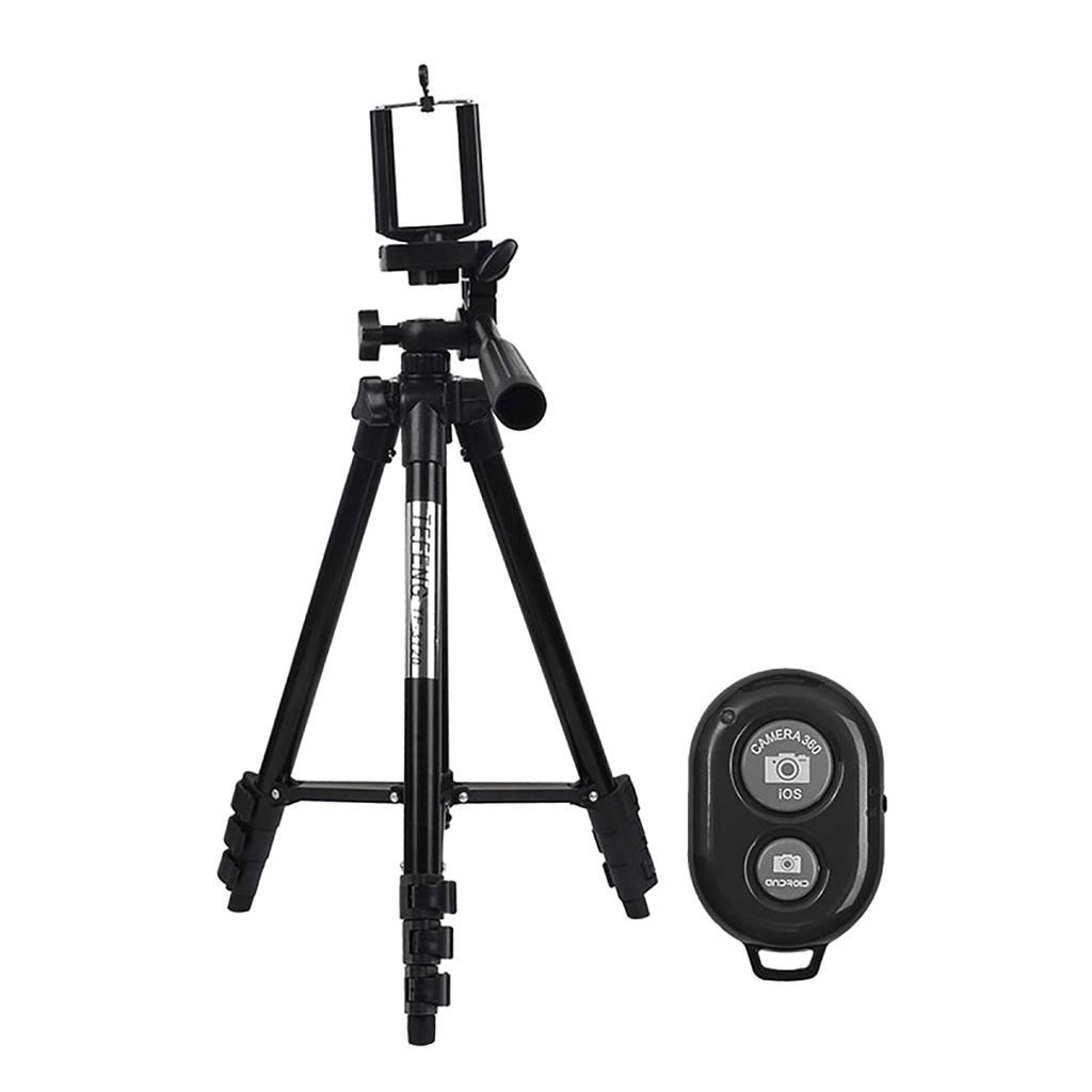 Tripod Camera With Bluetooth Remote Phone Holder Mount Stand Universal-Black