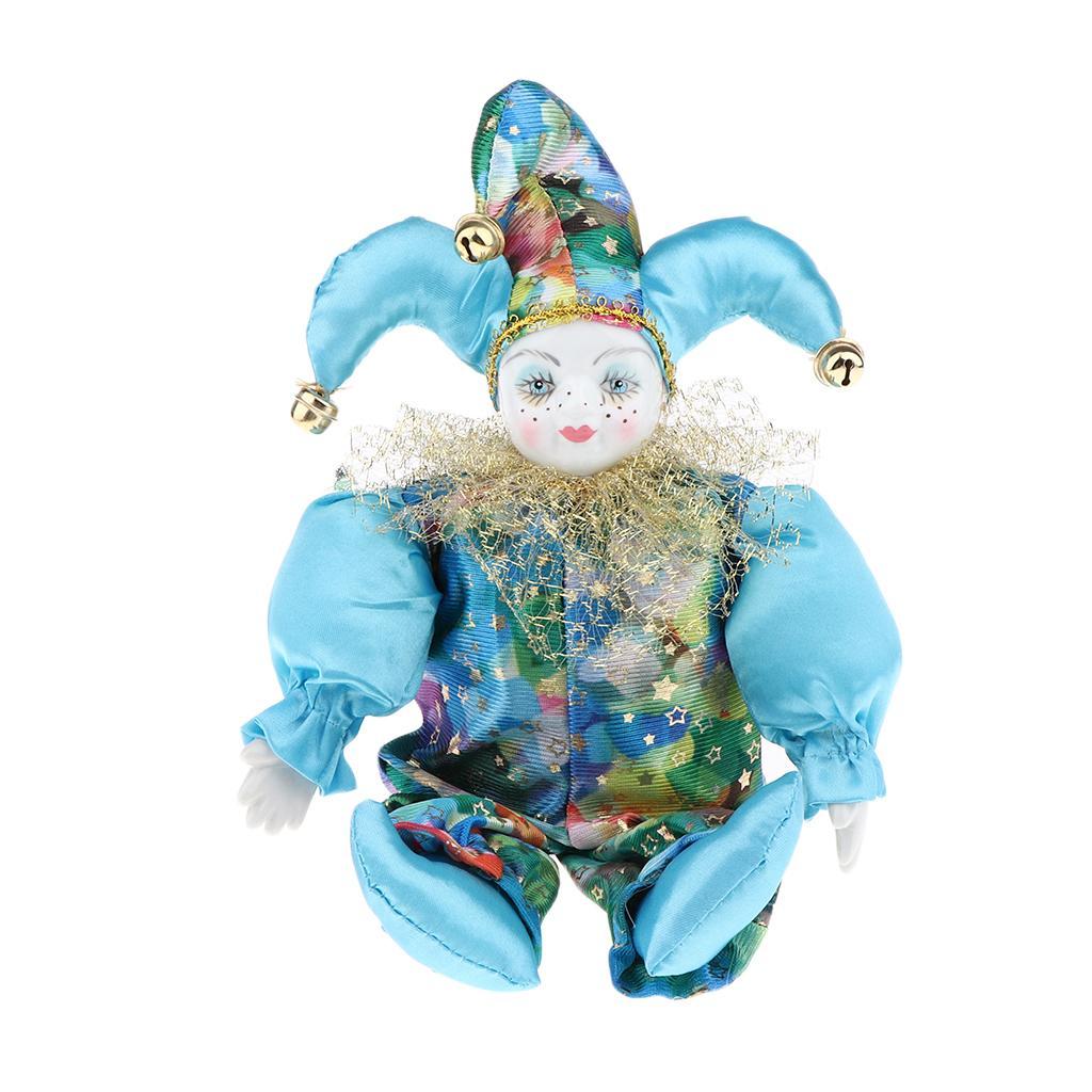 Porcelain Clown Doll Hanging Foot Harlequin Doll Home Display Ornament A