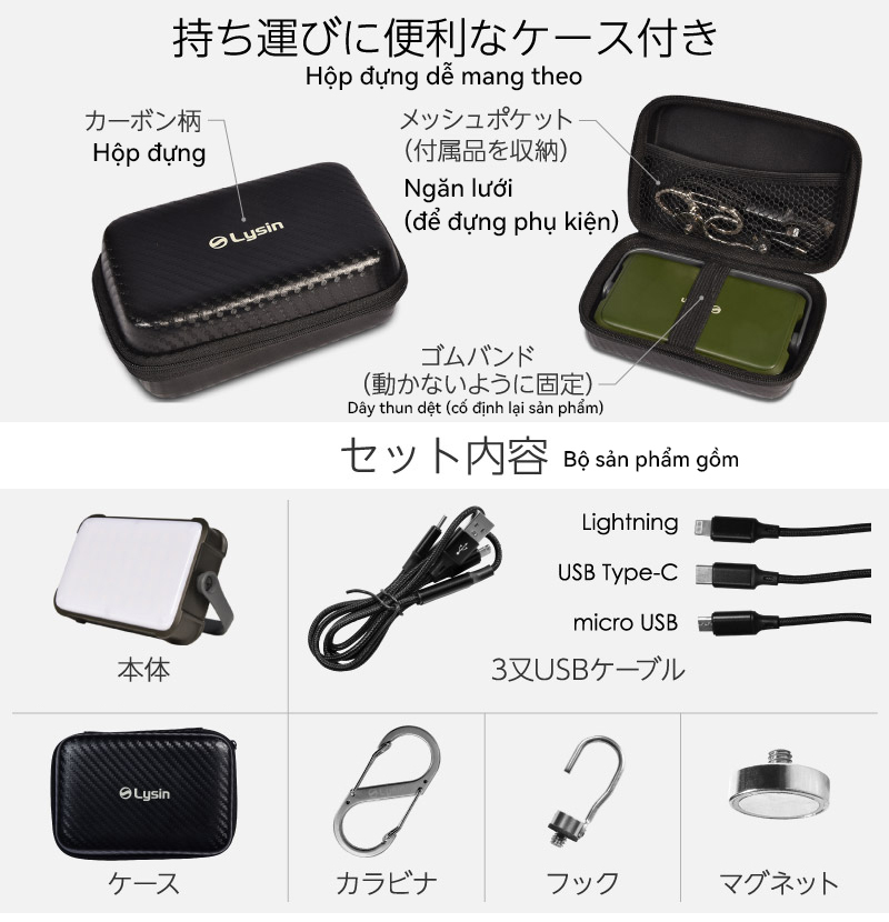 Lysin - đèn led chiếu sáng cầm tay sạc dự phòng 18000mah,cắm trại du lịch,dã ngoại, camping,picnic ngoài trời tiện lợi đa năng chống thấm nước,chống bụi bẩn.