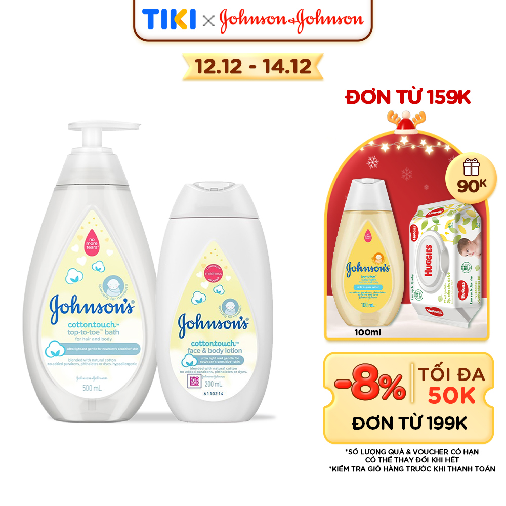 Bộ sữa tắm gội 500ml & sữa dưỡng ẩm 200ml Johnson's mềm mịn Cotton touch - 540017256